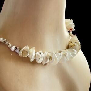 Vintage 36” Bridal Hawaiian Seashell Wedding Lei Natural Clam Shell Necklace